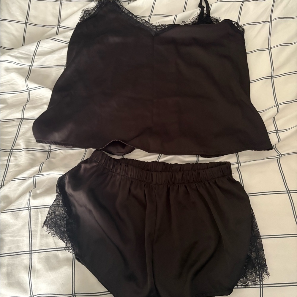 Roma Black Lace Trim Pajama Set